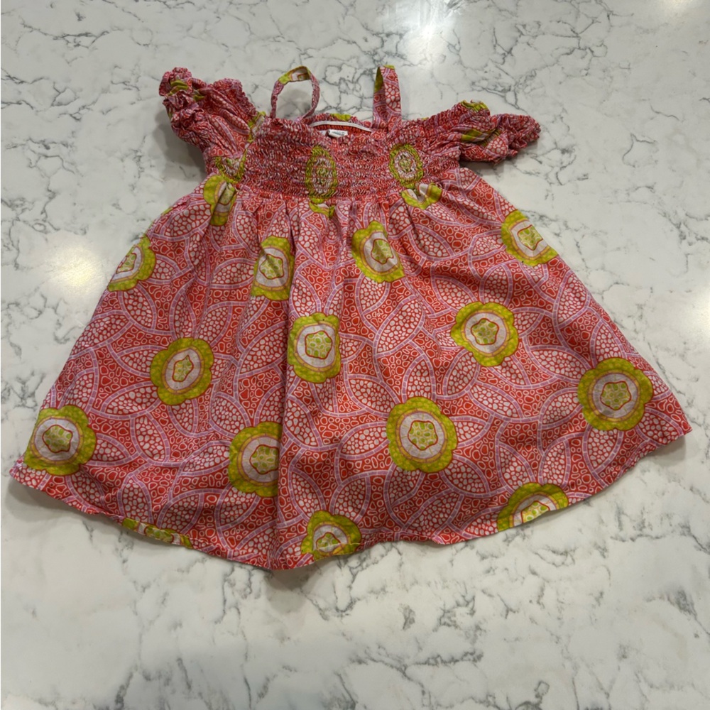 Janie & Jack 100% Cotton Cold Shoulder‎ Mosaic Floral Print Dress 18-24 Months